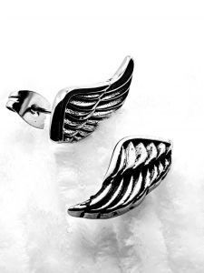 Ocelové náušnice - Andělské křídlo s patinou