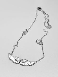 Ocelový náhrdelník - bílá andělská křídla 