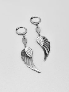 Ocelové náušnice - Andělské křídlo velké zdobené