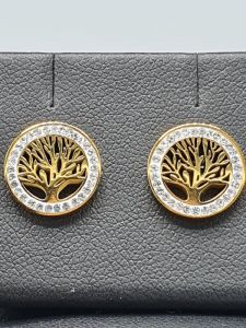 Ocelové náušnice - Strom života v kruhu ve zlaté barvě