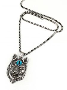 Ocelový přívěsek - Hlava vlka s modrým okem