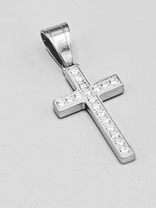 Ocelový přívěsek - Kříž č.12 zdobený kamínky