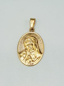 Ocelový přívěsek - Panna Maria oválná ve zlaté barvě