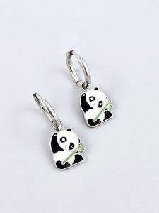 Ocelové náušnice - Barevná panda