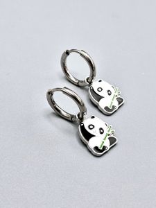 Ocelové náušnice - Barevná panda