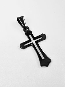 Ocelový přívěsek - Kříž obrys černý