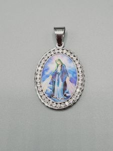Ocelový přívěsek - Panna Maria malá s modrým pozadím