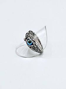 Ocelový prsten - Sova s modrýma očima