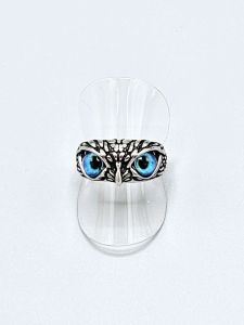 Ocelový prsten - Sova s modrýma očima  | vel. 7, vel. 8, vel. 9, vel. 10, vel. 11, vel.12
