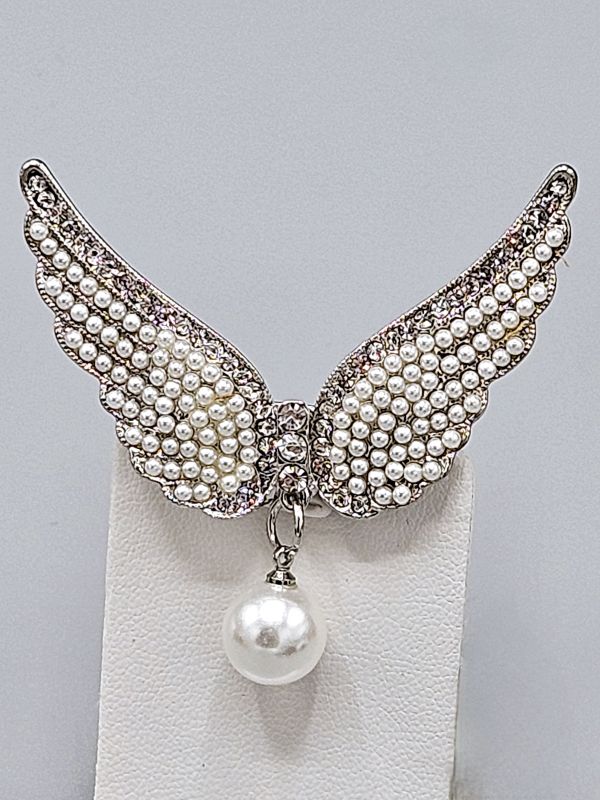 Andělská křídla s perličkou - brož