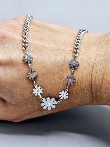 Ocelový náhrdelník - Květiny celokovové mohutnější
