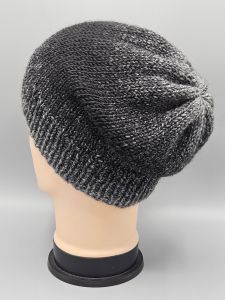 Ručně pletená čepice - s širokým lemem - černá a šedá