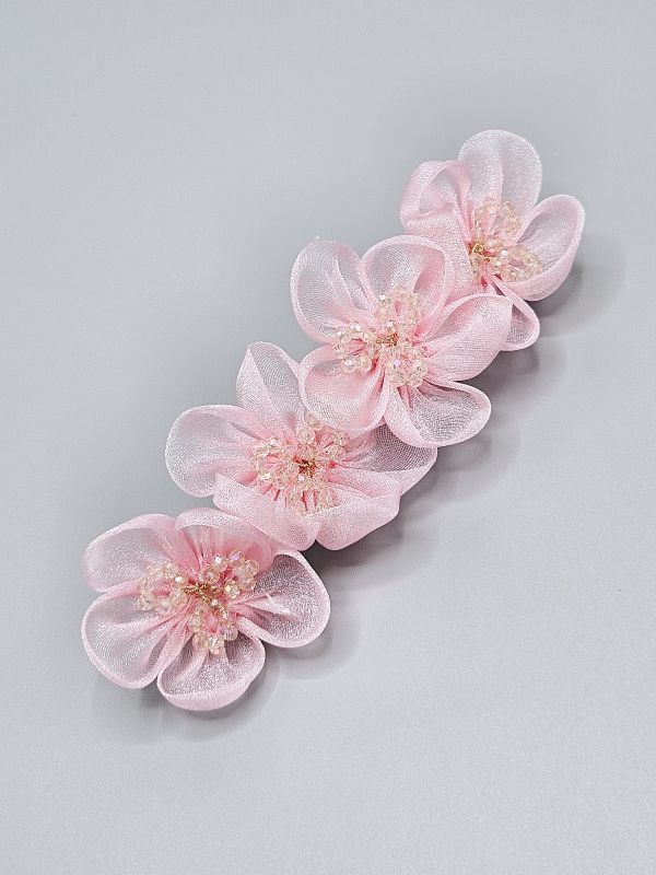 Květinová spona do vlasů - růžový květ (9,8 x 1 cm)