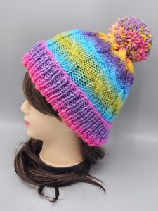 Ručně pletená čepice - copánky - pestrobarevná 1 (54 - 59 cm)
