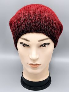 Ručně pletená čepice - s širokým lemem - červená a černá (52 - 63 cm)