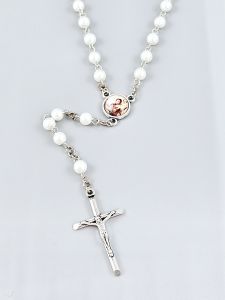 Růženec Svatý Kryštof - bílé perly