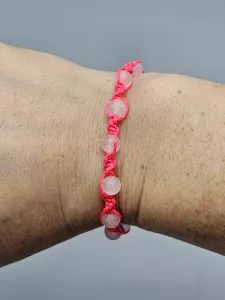 Shamballa točený náramek Křišťál matný 6 mm sytě růžová nit (17,5 - 26,5 cm)