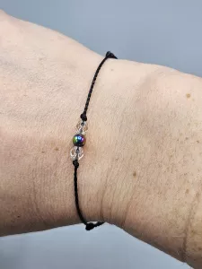 Provázkový náramek Pokovený Hematit kulička s Křišťálem 15,5 - 27 cm