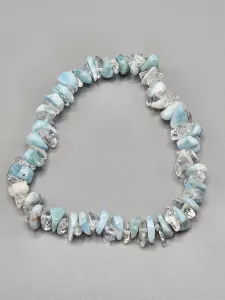 Náramek Larimar sekaný AA kvalita rovnoměrné kamínky - čisté s Křišťálem 16 cm