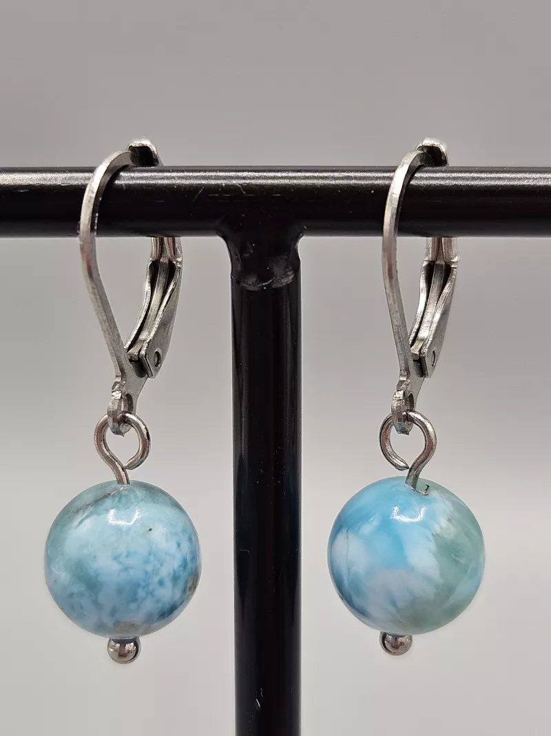 Náušnice - Larimar 9 mm č.1