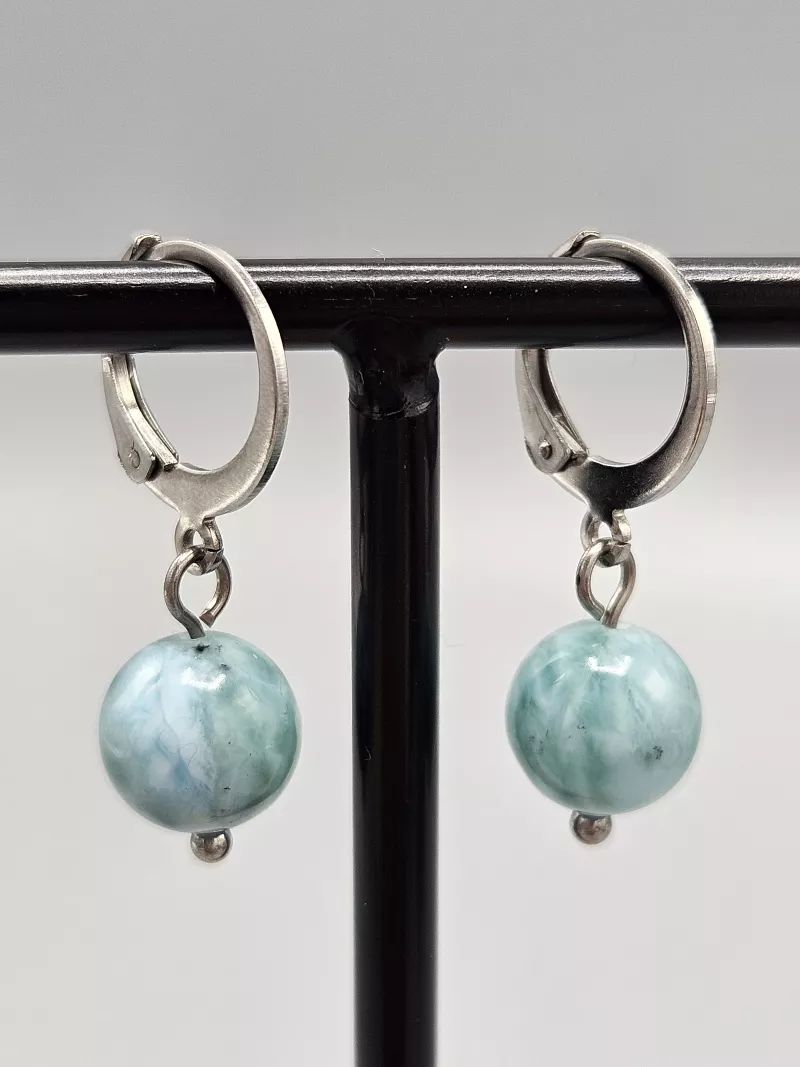 Náušnice - Larimar 9 mm č.2