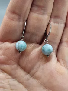 Náušnice - Larimar 9 mm č.2