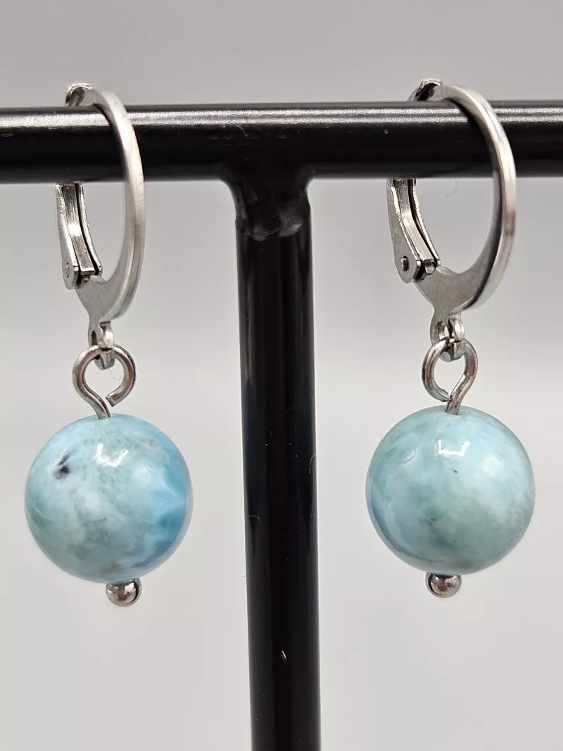 Náušnice - Larimar 9 mm č.2