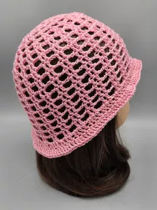 Ručně háčkovaný letní klobouček starorůžový (55 - 59 cm)