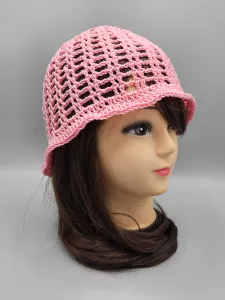 Ručně háčkovaný letní klobouček starorůžový (55 - 59 cm)