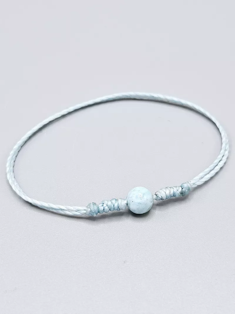 Dětský provázkový náramek Larimar kulička v modré s uzlíky (14 - 24,5 cm)