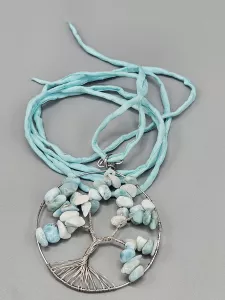 Drátěný strom života z oceli s Larimarem na hedvábné šňůrce