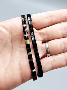 Miyuki Tila náramek - odstín černá lesklá 16 - 19 cm