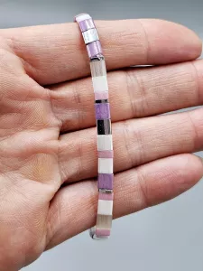 Miyuki Tila náramek - odstín fialovo růžová se stříbrnou 17,7 cm