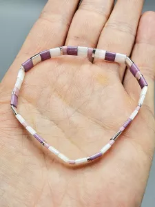 Miyuki Tila náramek - odstín fialovo růžová se stříbrnou 17,7 cm