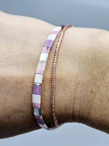 Miyuki Tila náramek - odstín fialovo růžová se stříbrnou 17,7 cm