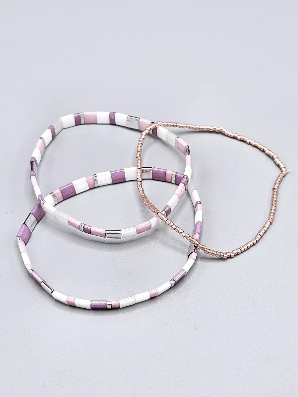 Miyuki Tila náramek - odstín fialovo růžová se stříbrnou 17,7 cm