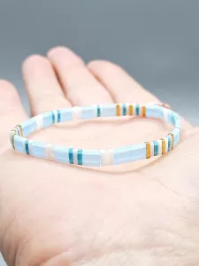 Miyuki Tila náramek - odstín modro bílá se zlatou 16,5 cm