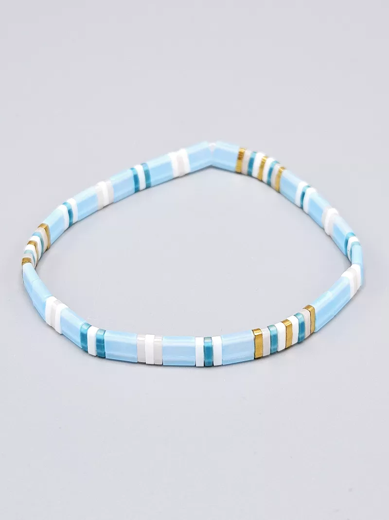 Miyuki Tila náramek - odstín modro bílá se zlatou 16,5 cm