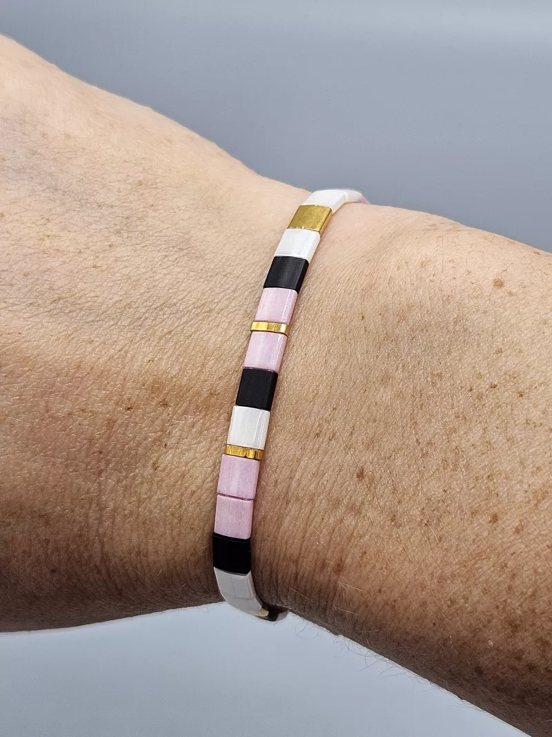 Miyuki Tila náramek - odstín růžovo černá 16 cm