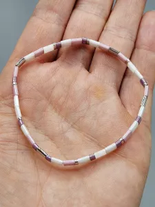 Miyuki Tila náramek - odstín růžovo fialová se stříbrnou 17,7 cm