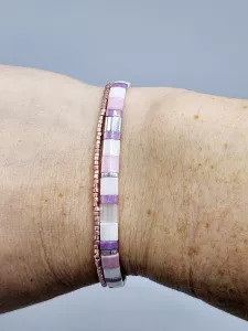 Miyuki Tila náramek - odstín růžovo fialová se stříbrnou 17,7 cm