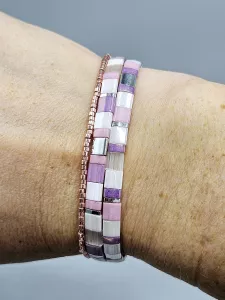 Miyuki Tila náramek - odstín růžovo fialová se stříbrnou 17,7 cm