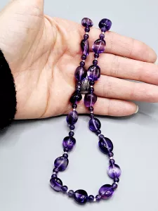 Náhrdelník - Ametyst AA troml, kuličky a Delica