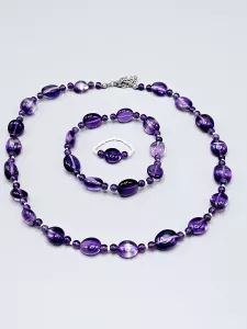 Náhrdelník - Ametyst AA troml, kuličky a Delica