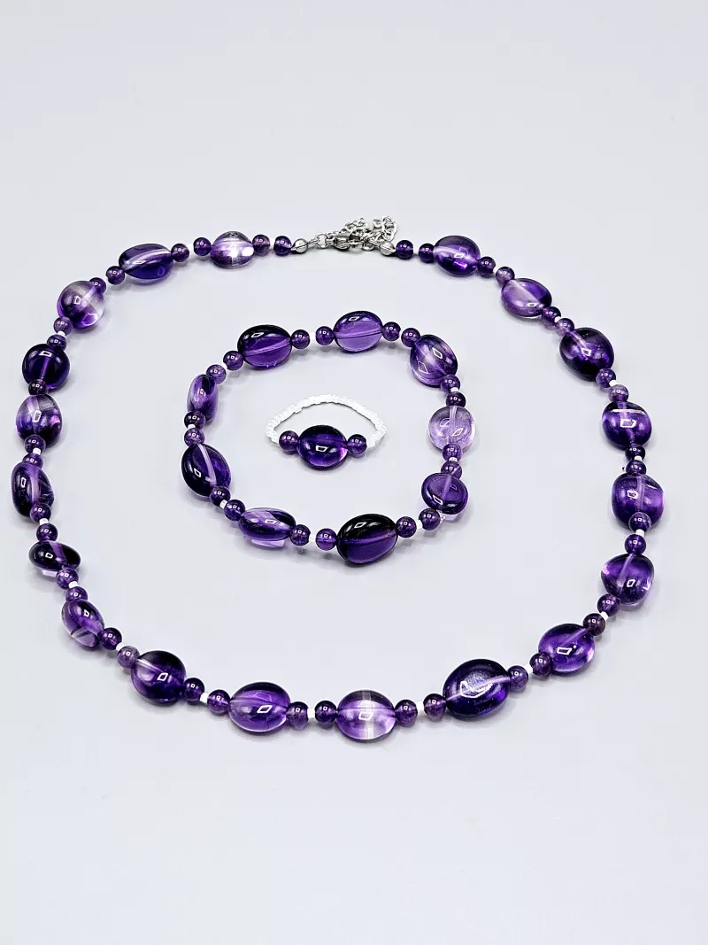 Náhrdelník - Ametyst AA troml, kuličky a Delica