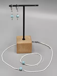 Náhrdelník Larimar 7 mm a Křišťál a Delica 42 - 47 cm