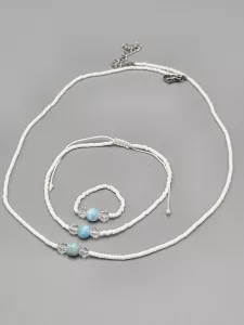 Náhrdelník Larimar a Křišťál a Delica 42 - 47 cm