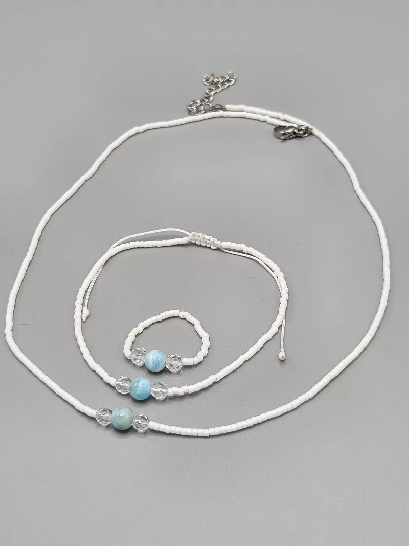 Náhrdelník Larimar a Křišťál a Delica 42 - 47 cm