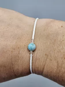 Náramek Larimar 7 mm a Křišťál a Delica shamballa 16 - 20 cm