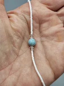 Náramek Larimar 7 mm a Křišťál a Delica shamballa 16 - 20 cm